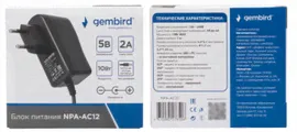 Gembird универсальный адаптер питания NPA-AC12, 5В/2А, 10Вт, 3 штекера 5.5х2.1 / 4x1.7 / 3.5x1.35мм