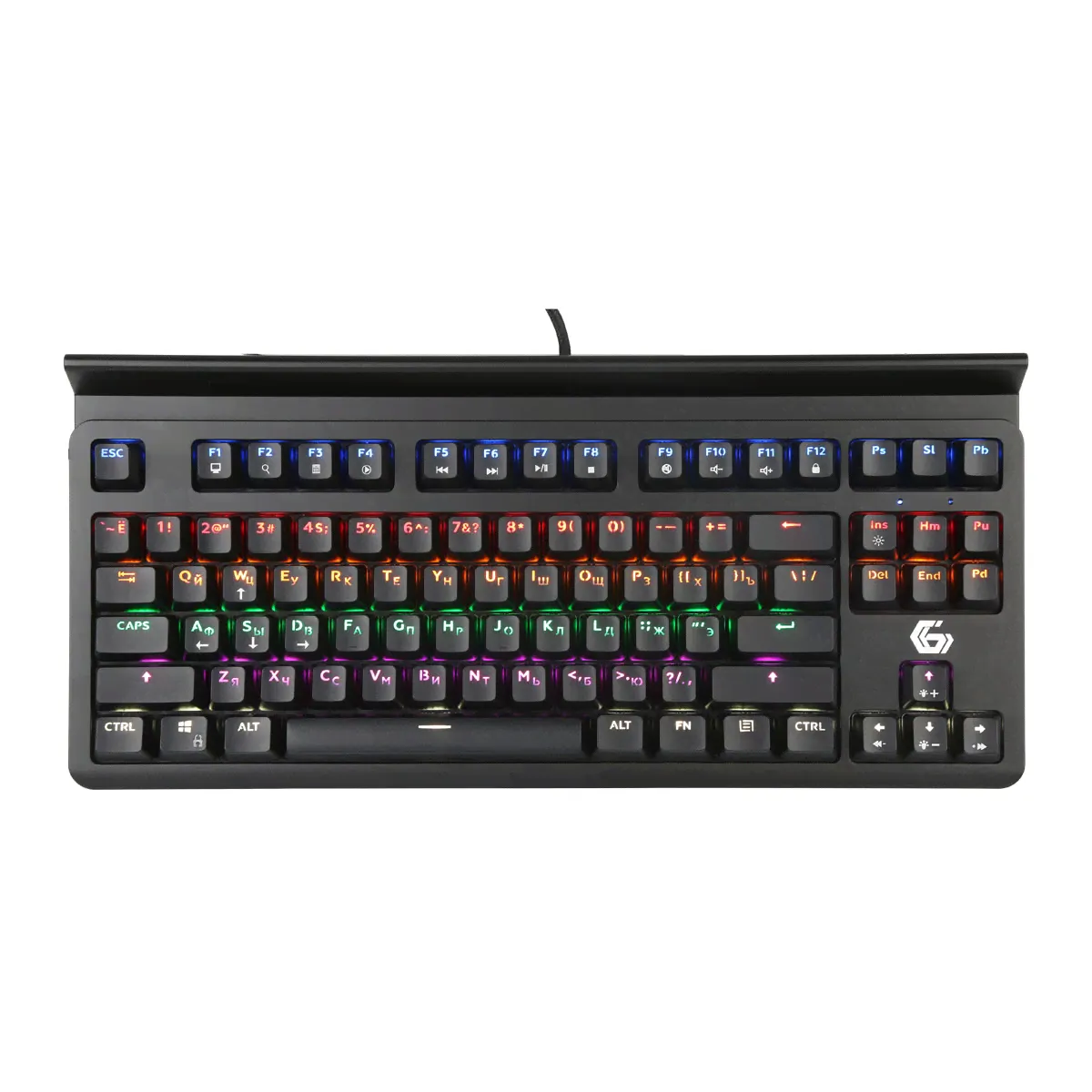 Клавиатура механ. Gembird KB-G520L USB, чёрн, 87 кл., Rainbow, 10 реж., 1,8м, подст.д/планш., 18288-0